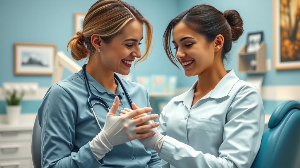 Huntington NY dentistry empathetic dentist comforts patient in modern clinic