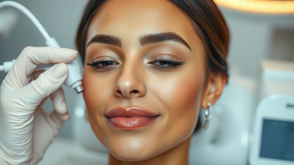 Close-up of corrective skin treatments procedure on glowing skin