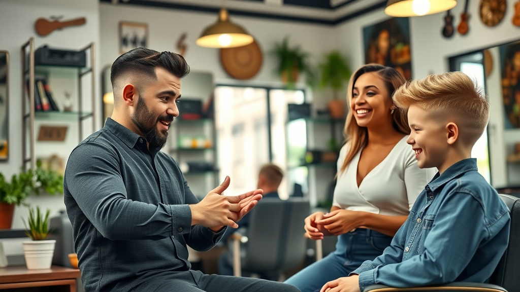 Diverse clients enjoying consultations and top-rated haircuts at a barbershop