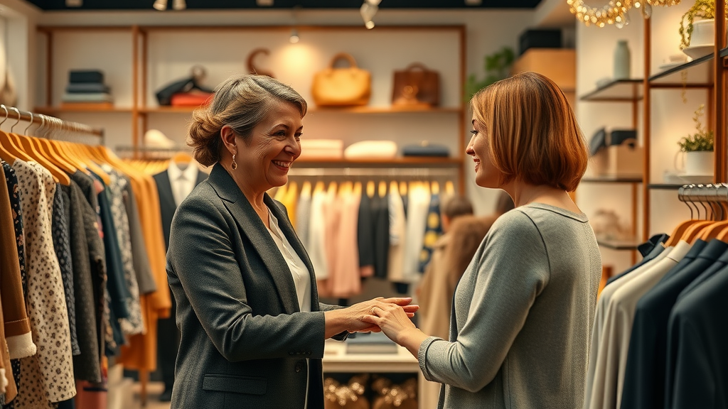 Curated fashion boutique owner engaging customer at Fashion Life Boutique