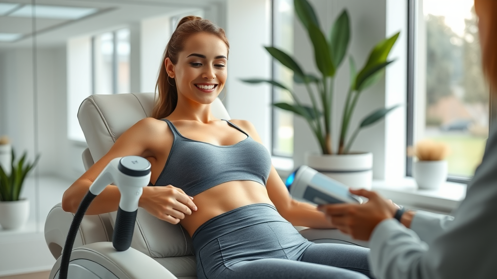 Confident woman receiving non-invasive body sculpting at modern medspa
