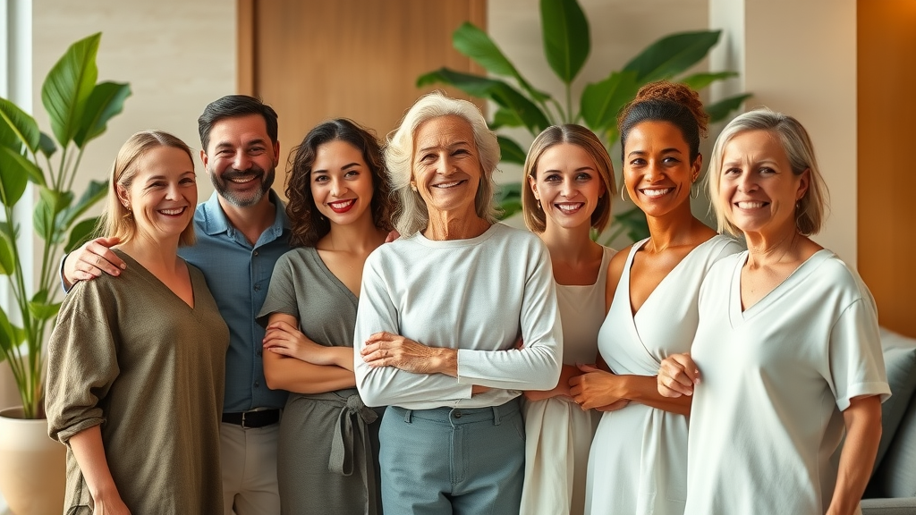 Group with glowing skin after personalized corrective skin treatments