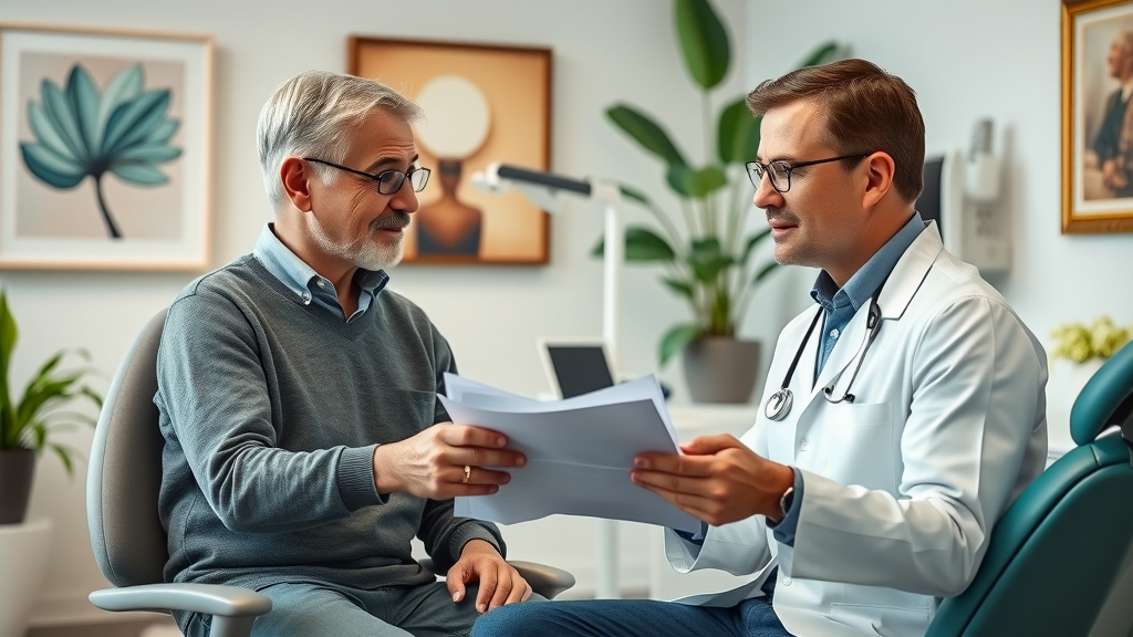 Dentist giving expert advice to patients in welcoming clinic setting