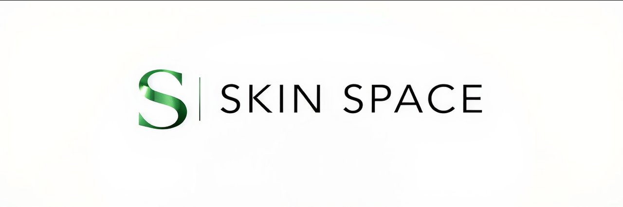 Minimalist day spa logo with green S and SKIN SPACE text, luxury spa branding