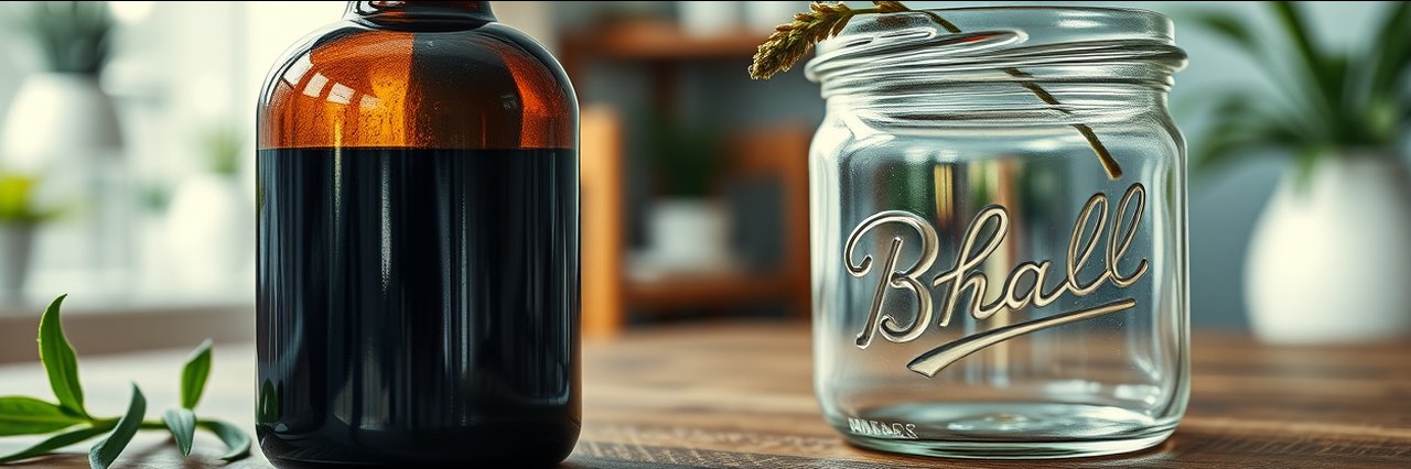 Herbalist detox programs – glass jar and herbal detox bottle on wooden table