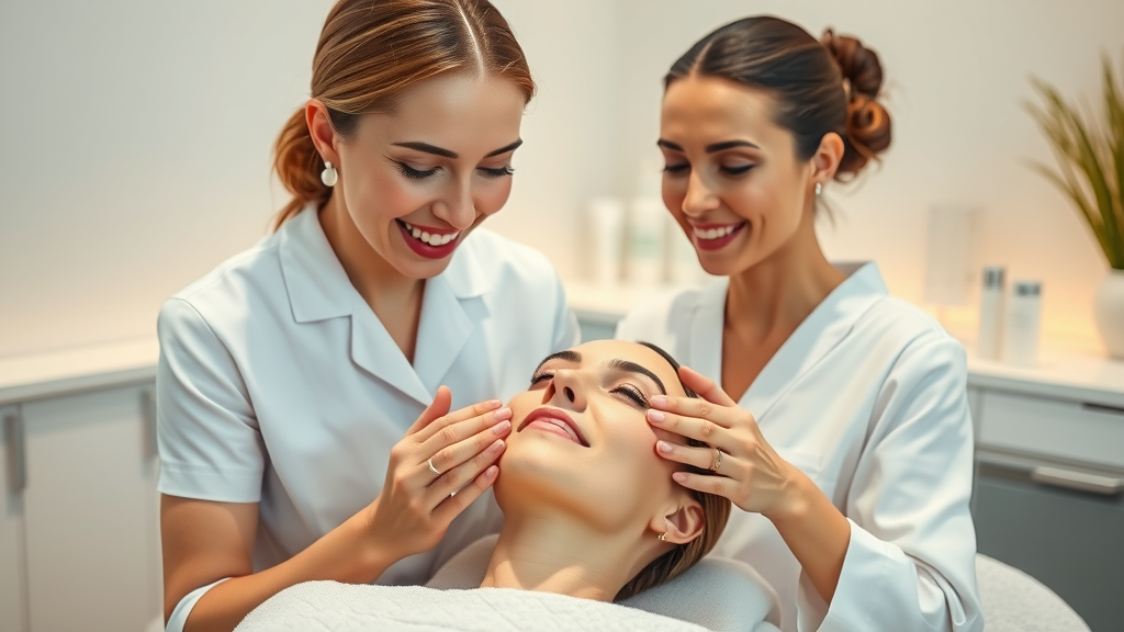 Day spa therapist performing rejuvenating facial for stress relief and wellness