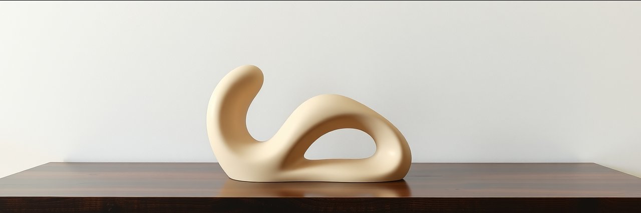 Abstract sculpture on wood table with soft lighting – cosmetic dentistry concept