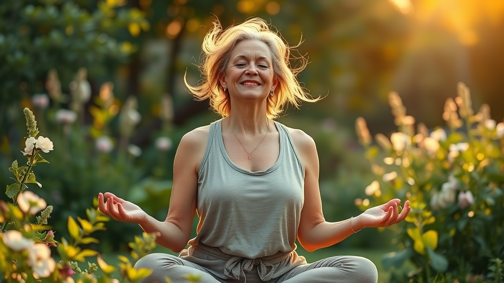 Holistic medicine mindfulness meditation in a lush healing garden at sunrise