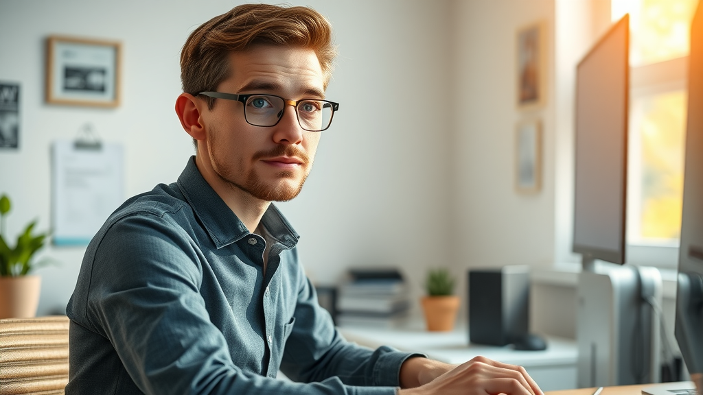 User interacting with a lifelike google ai chatbot interface reflecting google ai mode changes in a modern office.