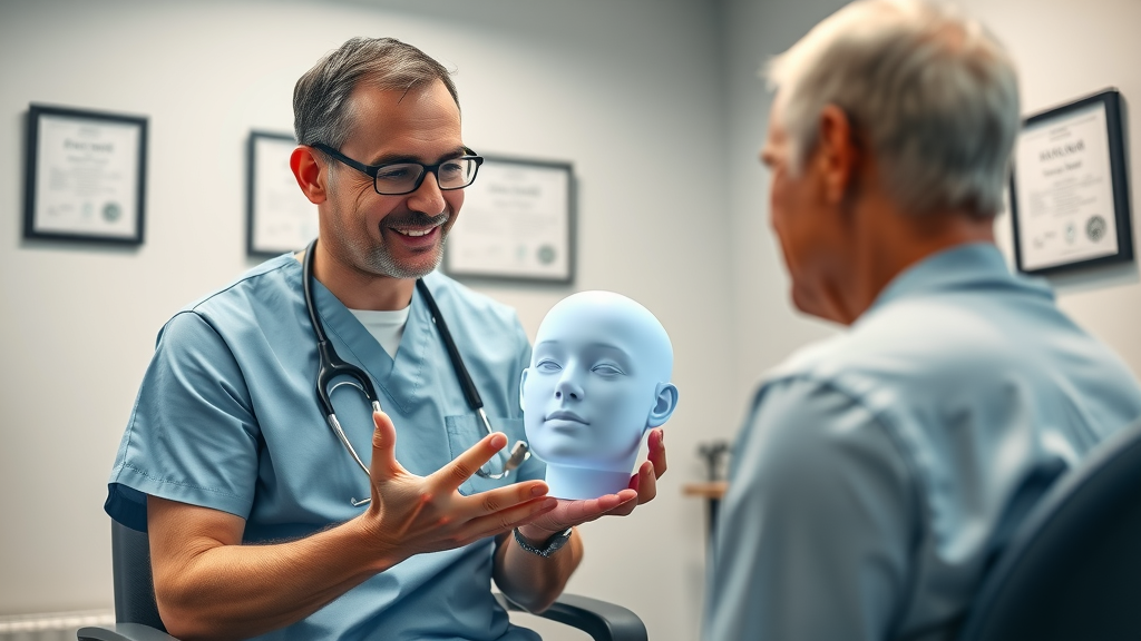 Plastic surgeon and patient discuss personalized surgery options in office