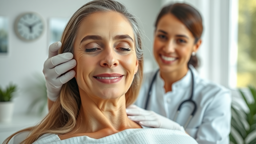 Confident woman receiving non surgical treatment in modern office