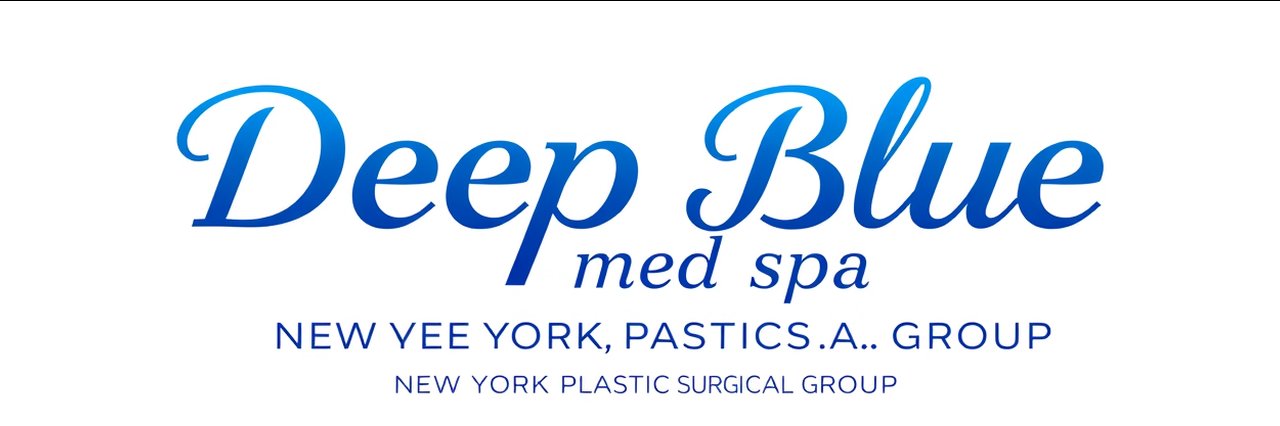 Deep Blue medical spa logo with blue gradient text and clean white background