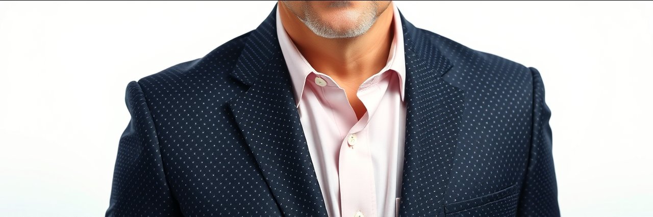 Well-dressed man in black suit and pink shirt for holistic medicine concept.