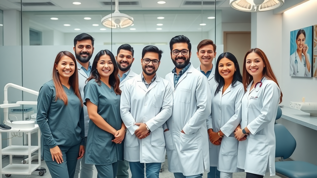 Confident dental team in state-of-the-art dentist clinic ready to help patients