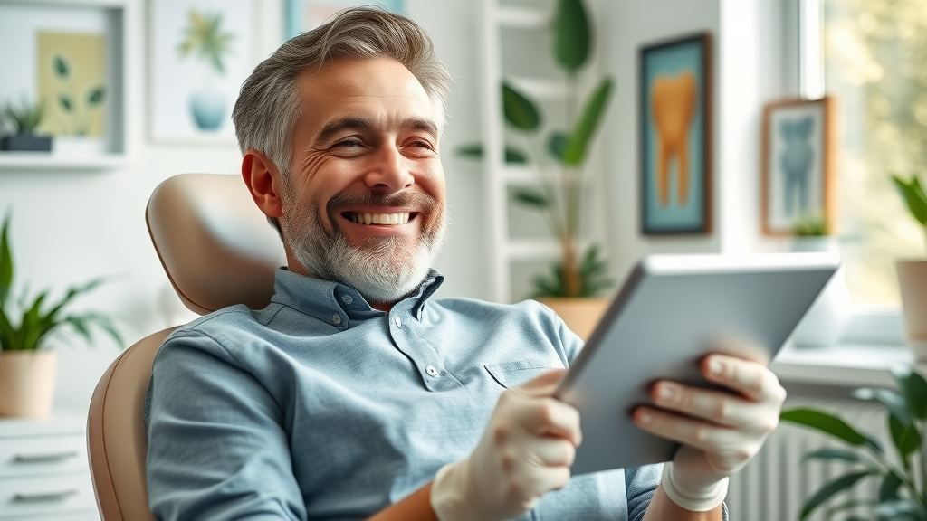 Dentist explaining treatment to patient in bright, calm office highlighting trust