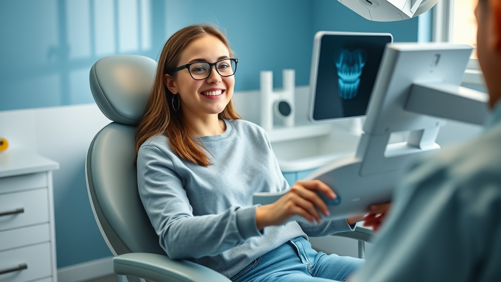 Relaxed patient experiencing high-tech dentist visit in comfortable clinic