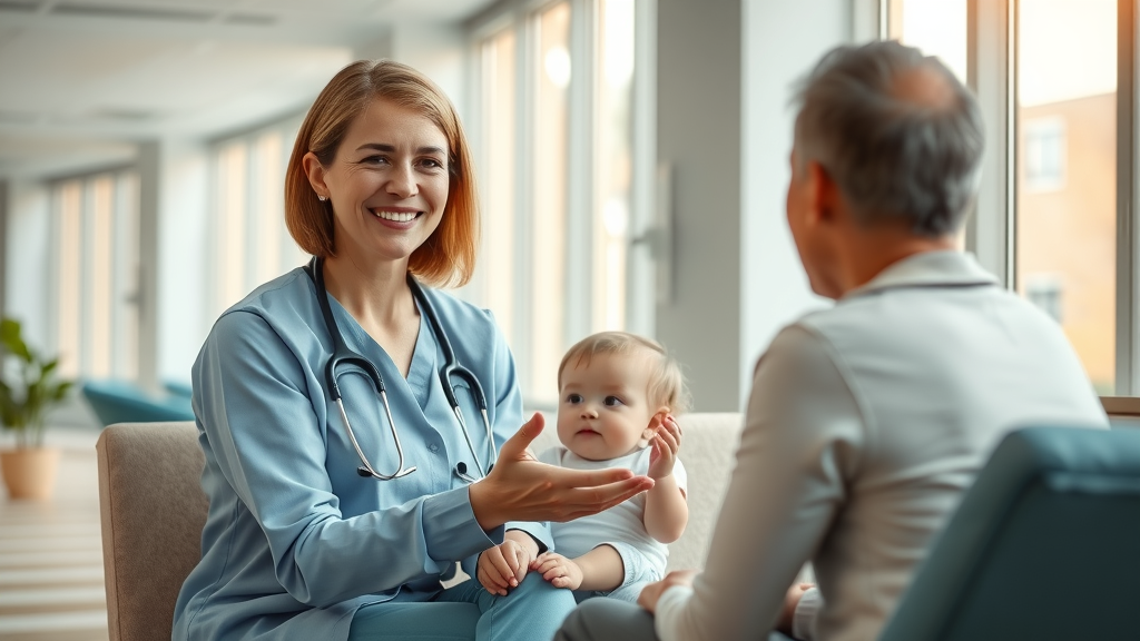 Plastic surgeon comforting family during medical consultation, hope and trust.