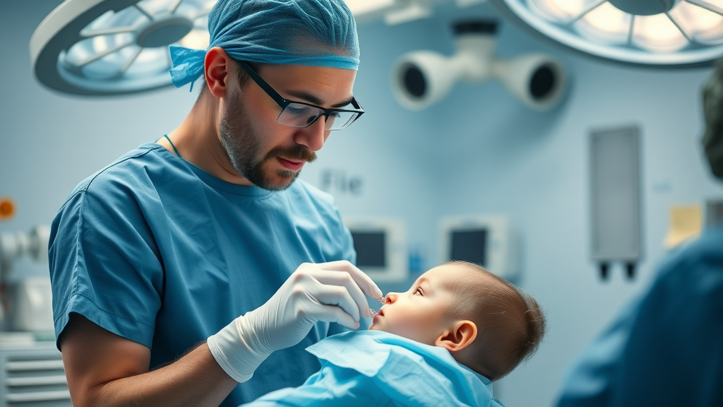 Expert plastic surgeon performing reconstructive pediatric surgery, skilled care.