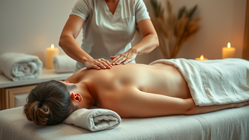Deep tissue massage therapist relieving chronic back pain in peaceful spa.