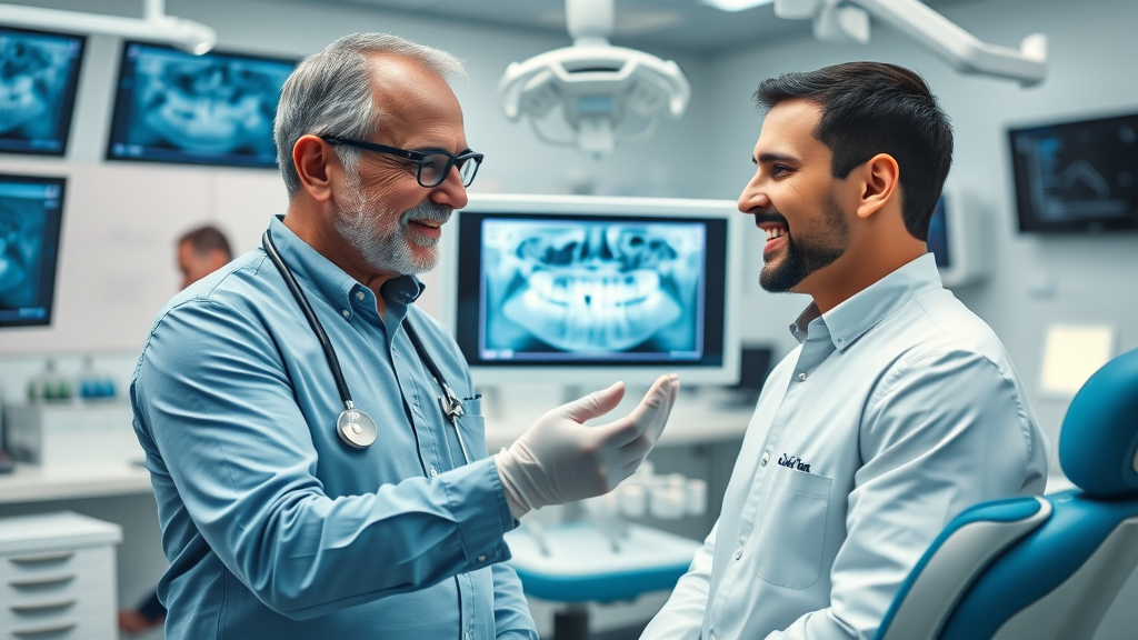Dentist explains digital scan to patient in a state-of-the-art dental clinic