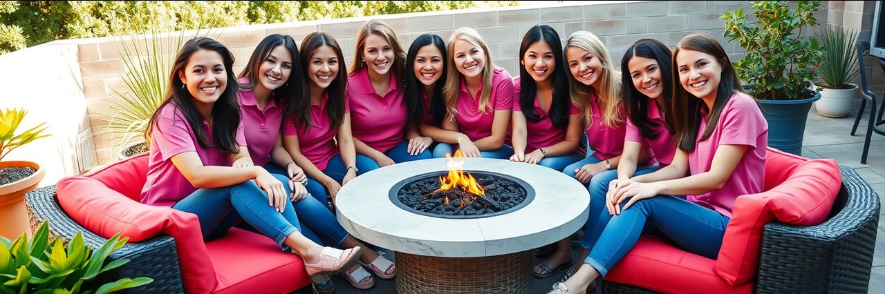 Group of smiling women in pink shirts at outdoor dentist team event