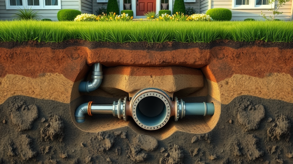 Underground trenchless sewer repair in a perfect yard with pipe lining technology