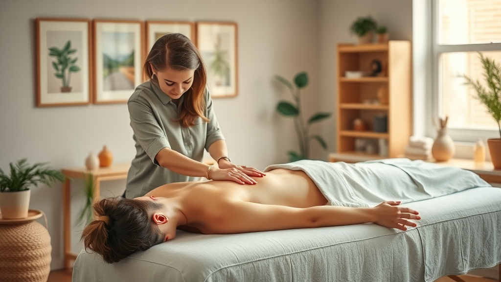 Medical massage therapy session for injury recovery in warm, welcoming clinic