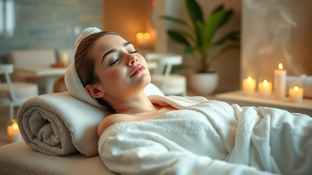 Young woman relaxing in luxurious spa, serene ambiance, ultimate relaxation