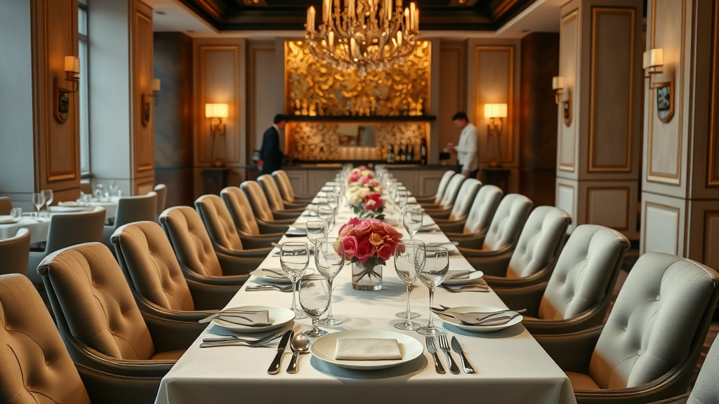 Private dining room exuding unique dining luxury with elegant modern-classic decor.