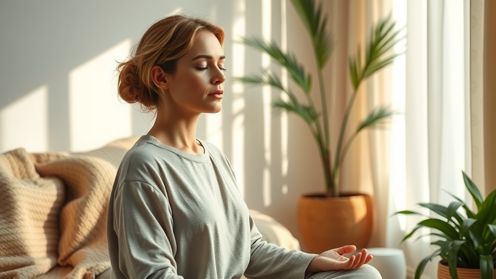 Woman embracing yoga holistic mindfulness in bright tranquil wellness studio