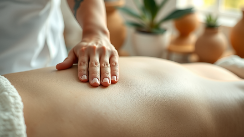 Professional massage therapist easing muscle tension in serene spa setting
