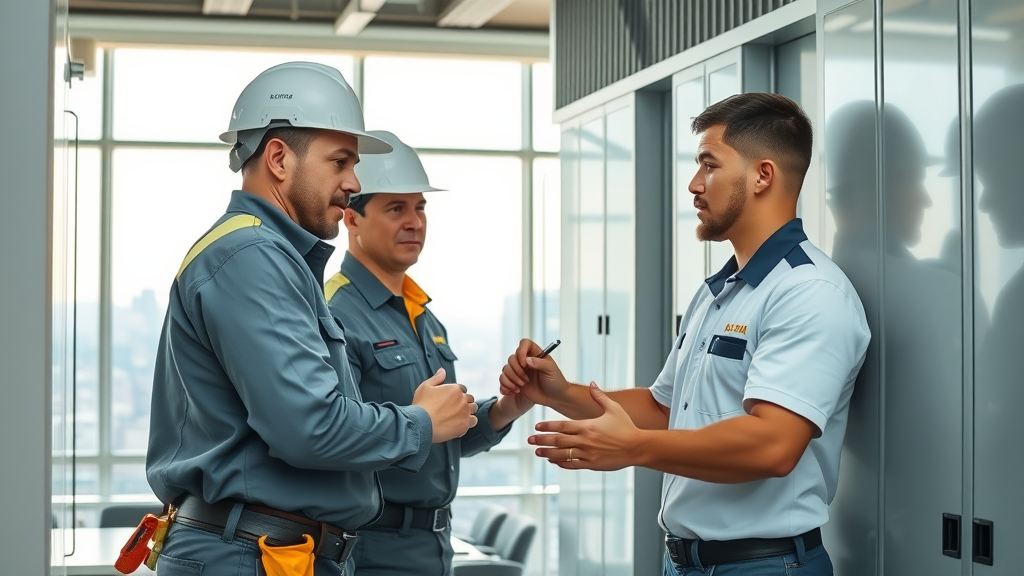Commercial electricians Long Island team working on modern business electrical panel
