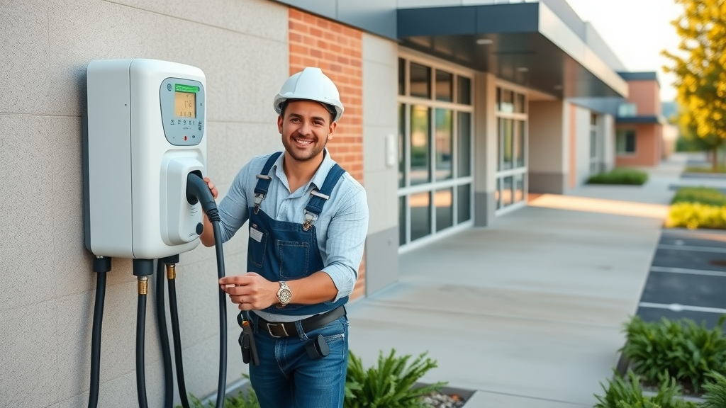 Long Island commercial electricians installing EV charging station at business