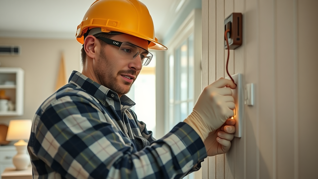 Electrician fixing a home outlet in Long Island for electrical safety