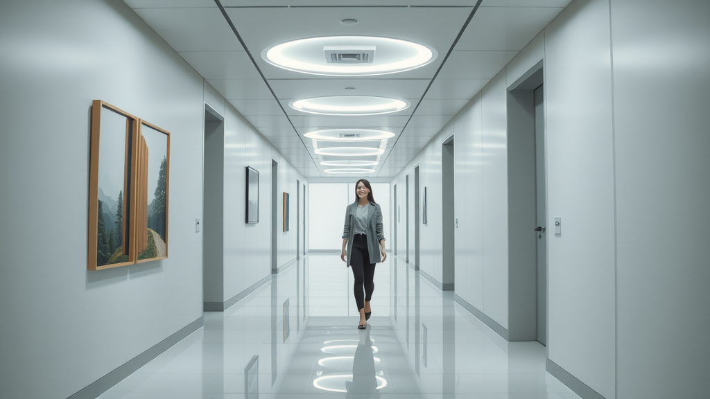 Smart home hallway with LED motion sensor energy efficient lighting