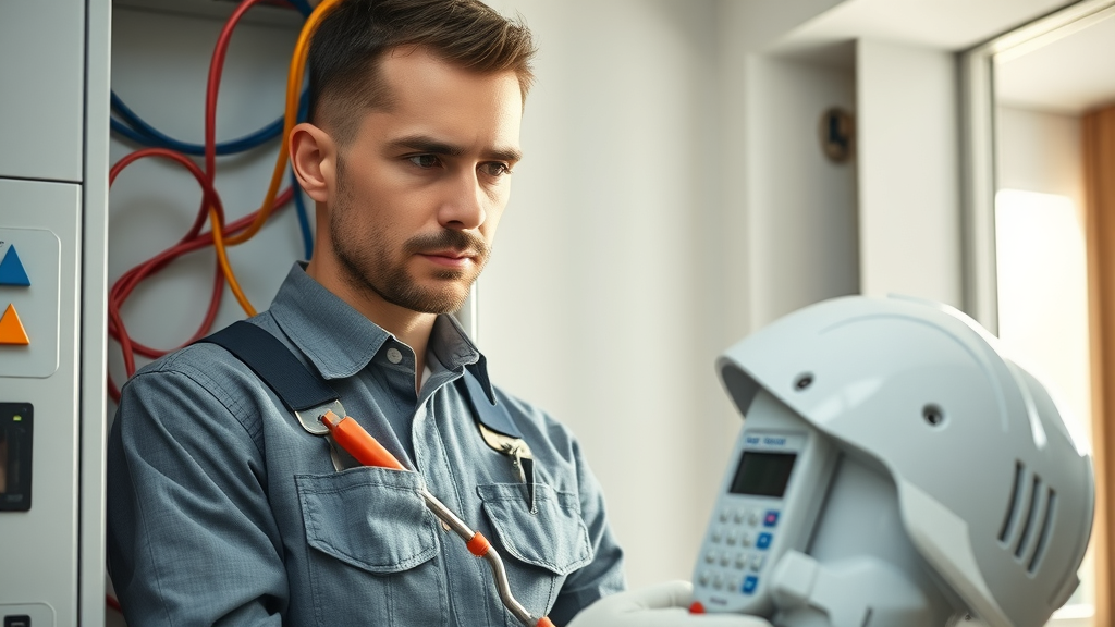 Professional electrical repair expert inspects residential panel for safe repairs