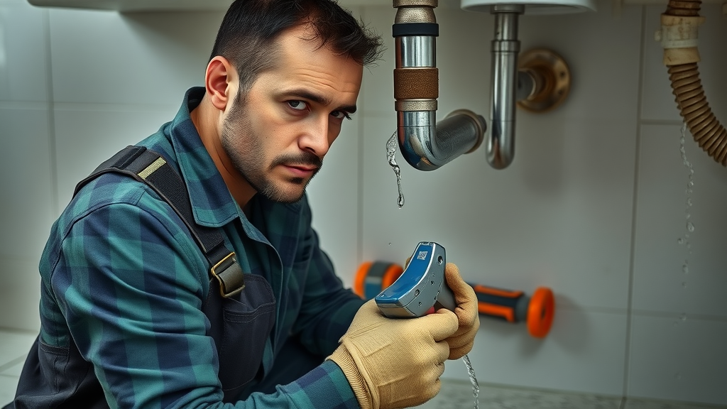 Expert plumber performing emergency plumbing repairs on kitchen leak