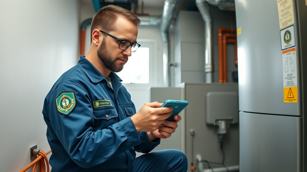 Certified HVAC technician inspecting system for home comfort and safety