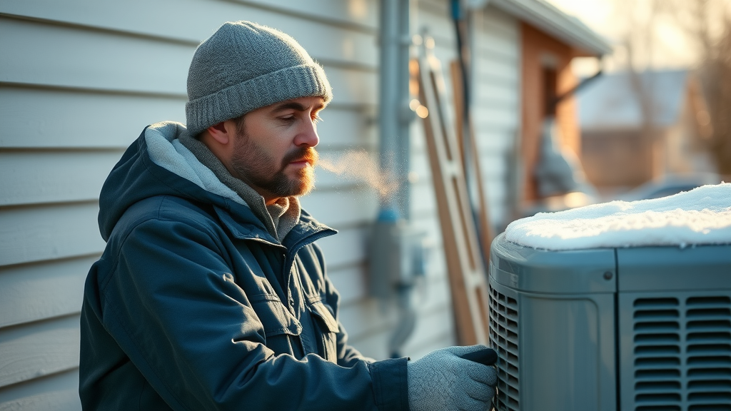 Certified HVAC professional maintains heating system in Long Island winter