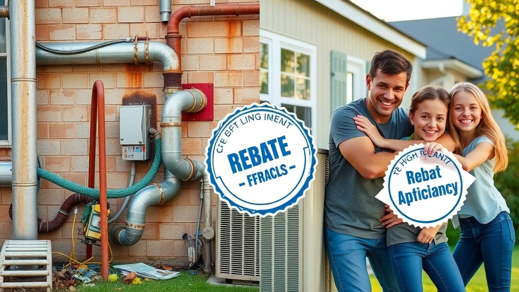 HVAC rebate programs illustrated by comparing old and new systems with family