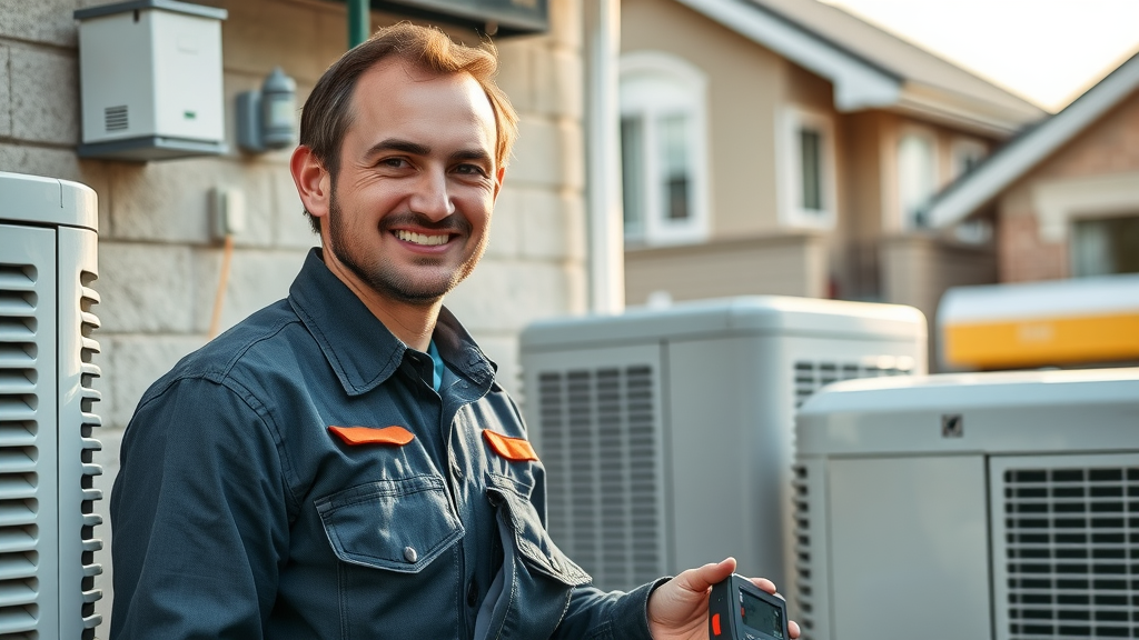 HVAC technician servicing residential commercial HVAC systems with advanced tools