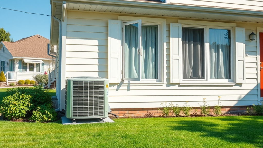 Energy-efficient central air unit outside a Long Island home, residential cooling solutions focus