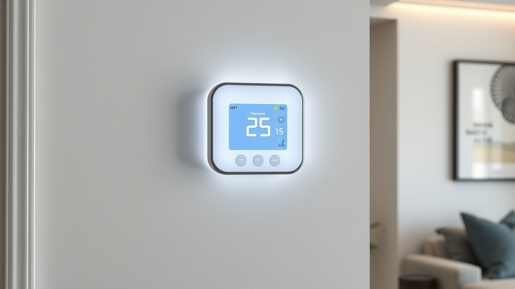 Modern smart thermostat controlling residential cooling solutions in a home