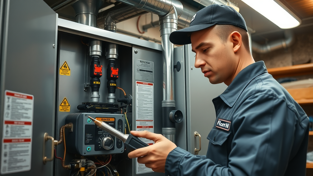 Technician servicing home gas furnace for expert gas heat services