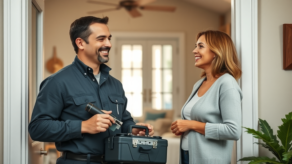 Friendly technician providing reliable gas heat services to homeowner