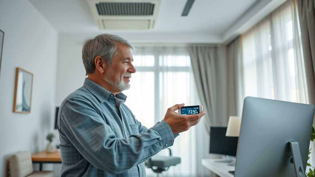 Homeowner using smart thermostat for air conditioning control