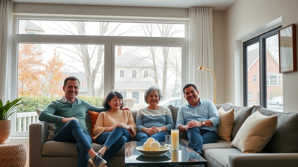 Comfortable Long Island family enjoying perfect air conditioning and heating indoors.