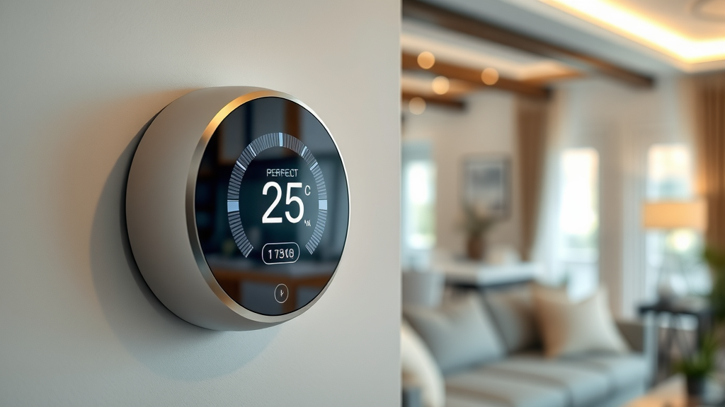 Smart thermostat controlling air conditioning and heating for optimal home comfort.