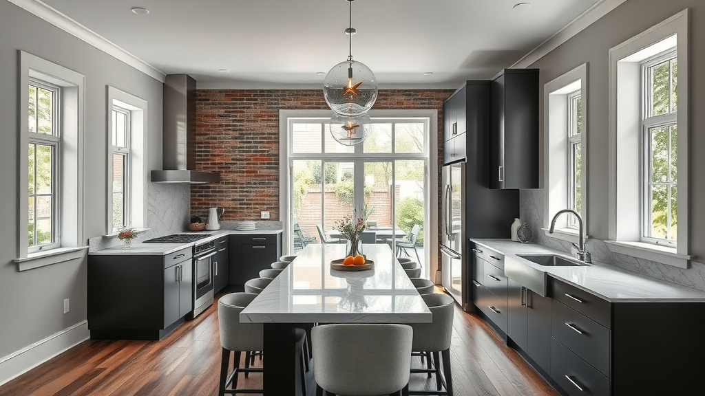 Modern NYC townhouse kitchen renovation with historic details, ultimate nyc style.