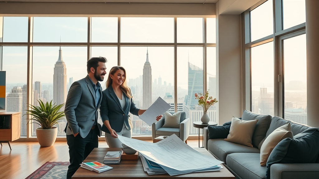 Modern NYC apartment home remodeling consultation with contractor and clients